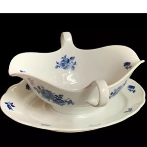 Meissen Bouquet Winterling Bavaria Gravy Sauce Boat With Underplate Blue Roses
